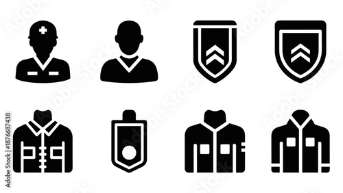 Military and medical icon set in bold monochrome style