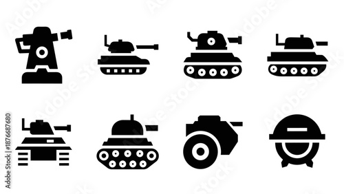 Silhouette military tank icons for modern graphic design projects