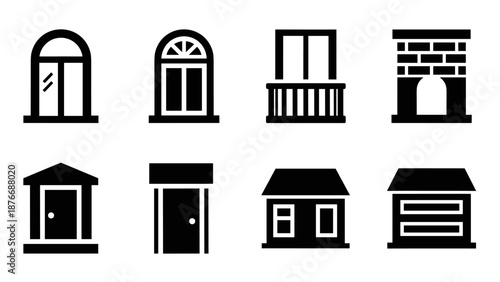 Minimalist door and window silhouettes: simple architecture icons for design