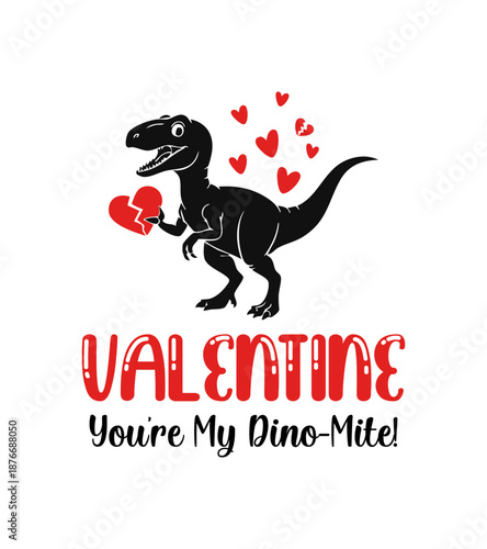 Funny valentine dinosaur holding broken heart with cute text