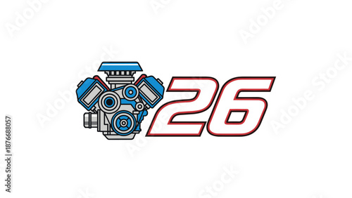 V8 Engine Number 26 Logo - Automotive Power and Speed.