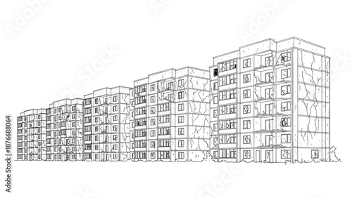 Linear sketch of urban apartment complex architecture design
