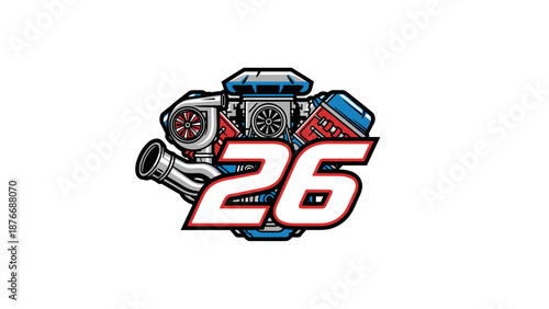 Turbocharged V8 Engine with Number 26 Automotive Performance.
