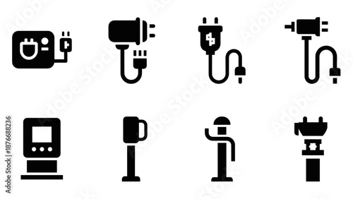 Electric appliance icons: minimal black silhouette set for modern device interfaces