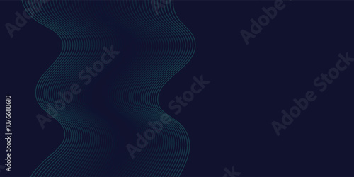 Dark blue, Green abstract banner background with glowing geometric lines. Navy blue gradient shiny lines pattern Futuristic technology web background for Science, cover, website, header, brochure