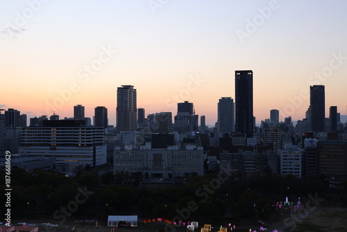 The Osaka City under sunset.