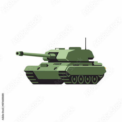 Military Green Tank Vector Illustration in Flat Design Style