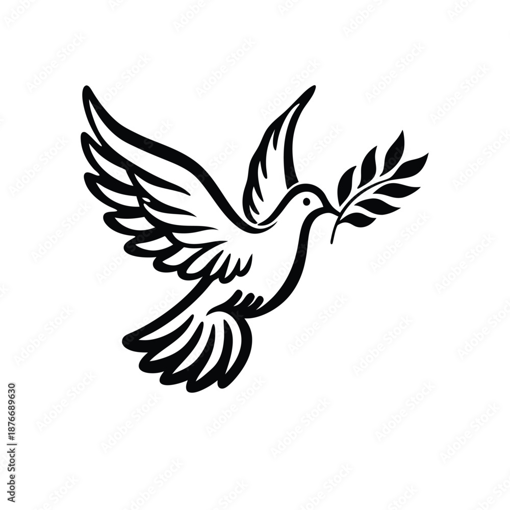 Obraz premium Dove of Peace with Olive Branch Vector Icon