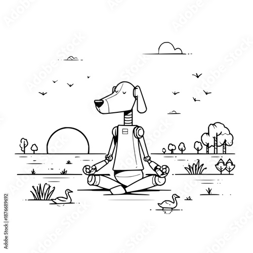 Robot Dog Meditating in Nature