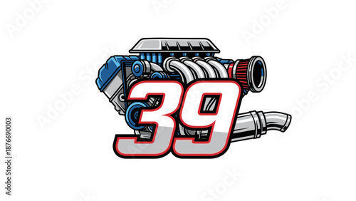 Supercharged Engine with Number 39 - V8 Power Racing Automotive.