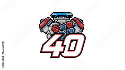 Powerful V8 Engine with "40" Number - Automotive Power.