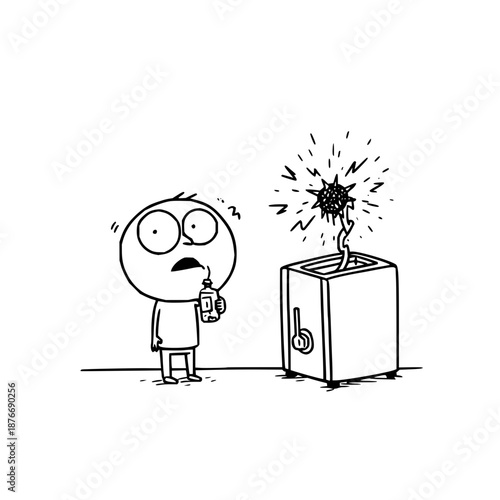 Surprised Man Standing Next to Exploding Toaster