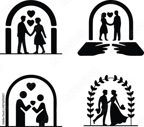 Romantic Couple Silhouettes for Love, Wedding and Relationship Concepts