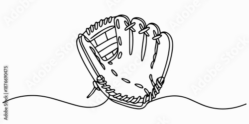Baseball glove, Continuous line drawing of baseball glove. Single line illustration of baseball glove. Baseball game concept. Editable outline, Continuous line drawing of baseball glove. Single line