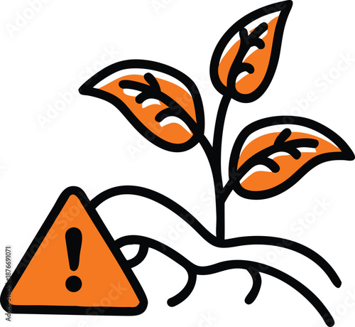Orange warning triangle sign with black border on white background