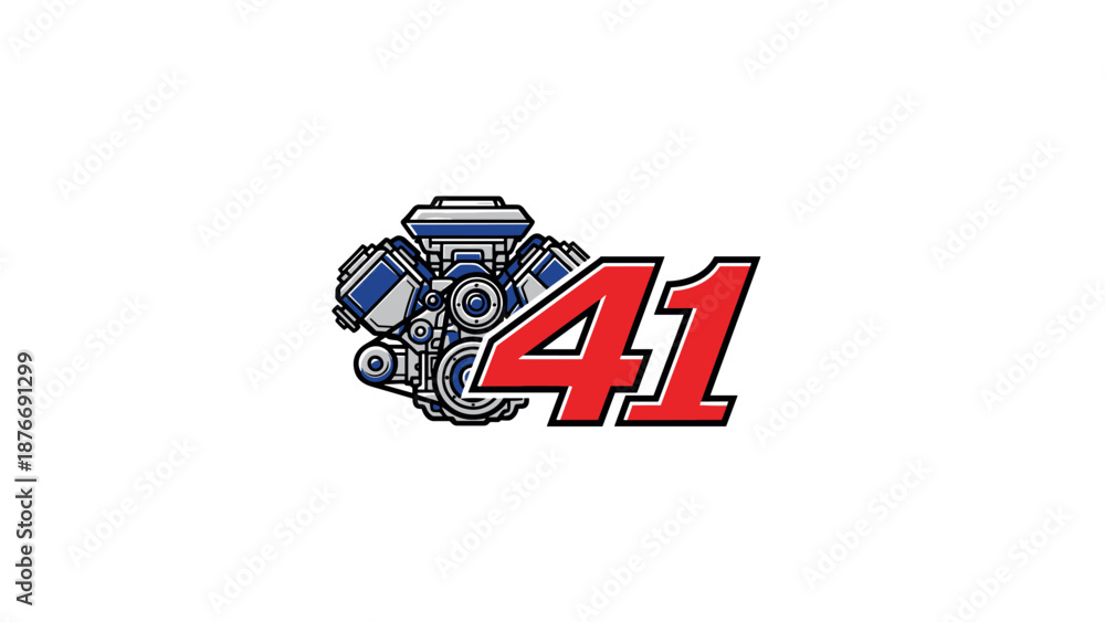 Naklejka premium Race Car Number 41 with Engine Graphic.