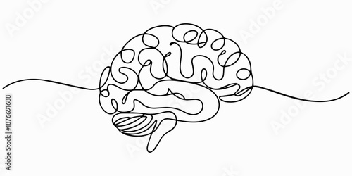 Human brain continuous one line drawing concept of Hand drawn minimalism style, one line Art icon drawing, Human brain continuous one line drawing of art vector illustration and intelligence outline