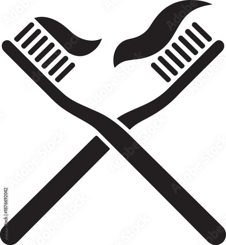 Crossed Toothbrushes with Toothpaste Icon, Dental Health Minimalist Vector