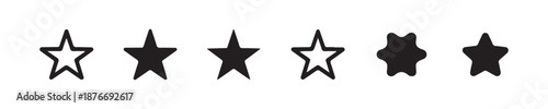 Six star icons set with mixed attributes including outline filled rounded and irregular shapes for rating