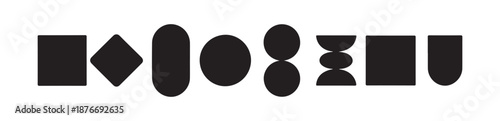 Simple collection of black geometric shapes featuring circles squares rounded rectangles and diamonds