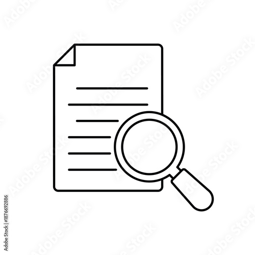 Background paper and magnifying glass research outline editable stroke line drawing eps.