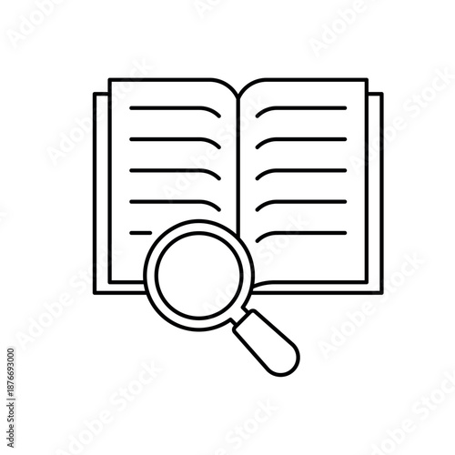 Meaning open book and magnifying glass outline editable stroke line drawing eps.