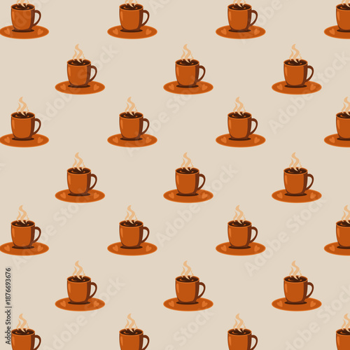 Pattern con tazzine di caffè fumante su sfondo crema