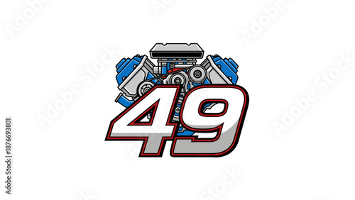 Racing Number 49 with V8 Engine Graphic - Automotive Speed Power Design.