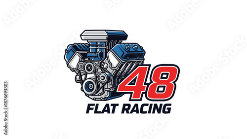 Performance Racing Engine 48 Logo - Flat Racing Automotive Speed Sport Design.