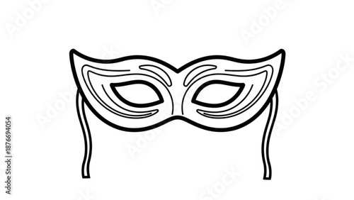 Elegant masquerade mask simple outline illustration for costume party or Venetian carnival events isolated on white background