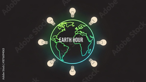 Earth Hour concept with glowing light bulbs surrounding a stylized planet promoting energy saving and environmental awareness vector illustration
