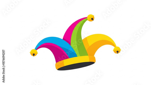 Colorful jester hat with bells a fun accessory for celebrations and parties isolated on white background vector illustration