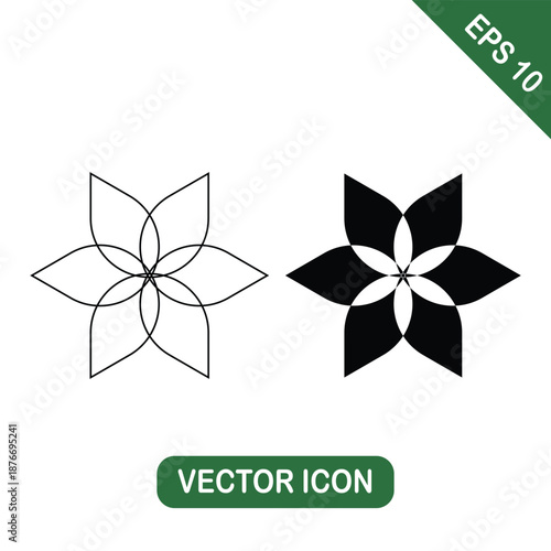 Six Petal Geometric Flower Icon Set