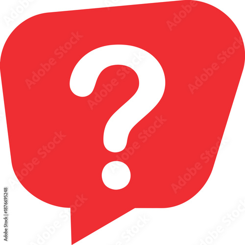 Red speech bubble with a white question mark inside simple design