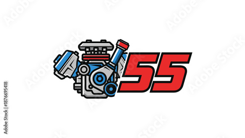 Dynamic Racing Engine Number 55 Logo Design - Automotive Sport Emblem.