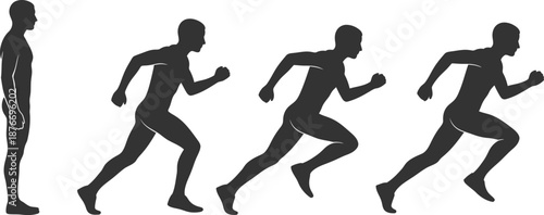 Running man silhouette illustration showing different stages of running