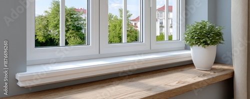 Bright and Modern Window Sill with Potted Plant in Fresh Home Interior Design