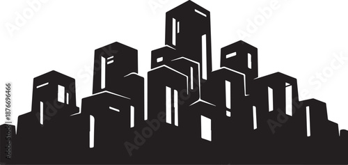 Black and White City Skyline Silhouette Urban Landscape Graphic