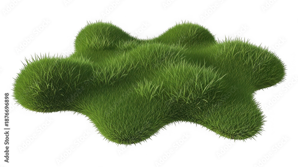 Fototapeta premium Green grassy land patch isolated on white background