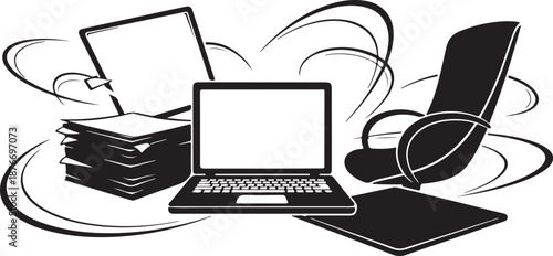 Modern workspace with laptop and office supplies illustration