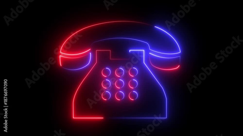 Abstract glowing neon telephone icon animation. concept of call icon Glowing neon light telephone icon animation on black background. 4k motion video animation .