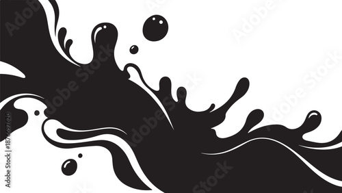 Black liquid splashing on white background in abstract motion