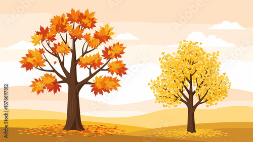 autumn trees in vibrant orange and yellow landscape Autumn.