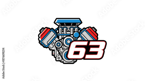 V8 Engine Number 63 Speed Power Automotive Graphic Design.