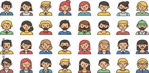 A diverse group of people represented through various colorful illustrations displayed together