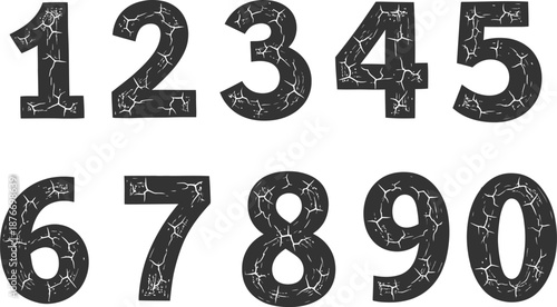 Cracked stone numbers set for design and typography use