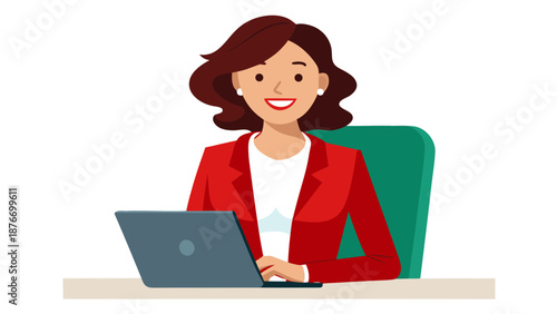 Woman working on laptop Vector