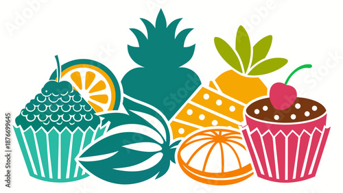 Colorful cupcakes with fruit toppings Vector