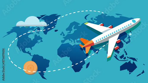 Airplane flying over world map Vector