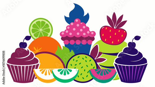 Colorful cupcakes with assorted fruits Vector